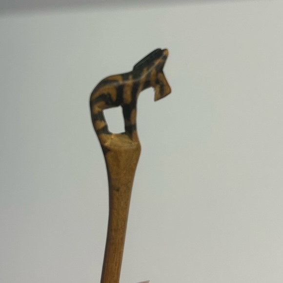 Folk Art Mug Zebra Head Handle Handcrafted Wooden W/ Zebra Swizzle-stick /stirer - Picture 7 of 8